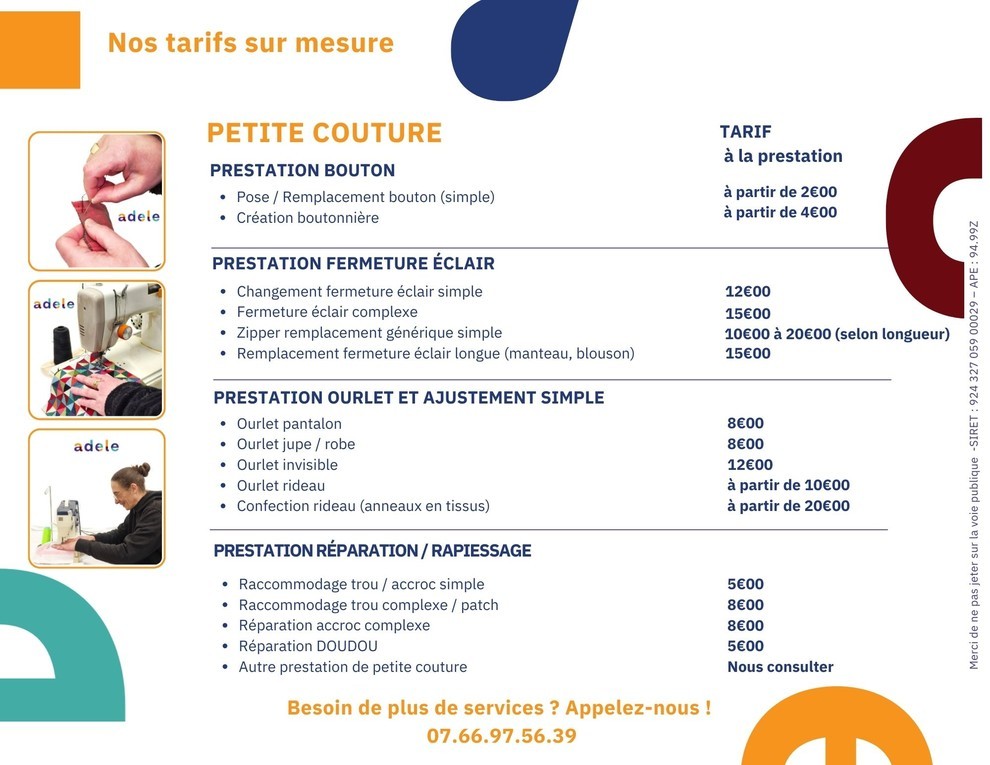 tarifs couture